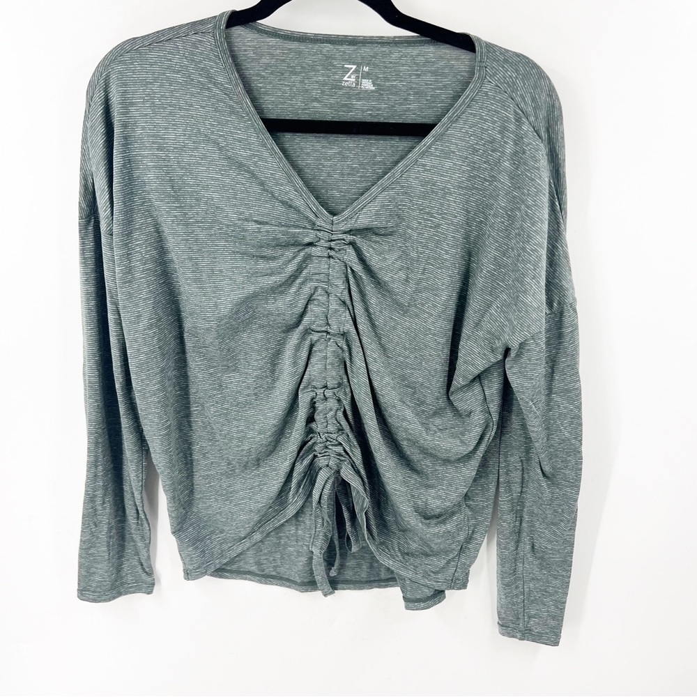 ✅ Z BY ZELLA Sequence Long Sleeve Ruched Studio Top In Green Urban SIZE MEDIUM